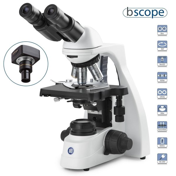 Euromex bScope 40X-1000X Binocular Compound Microscope w/ 5MP USB 2 Digital Camera & Plan IOS Objectives BS1152-PLI-5M